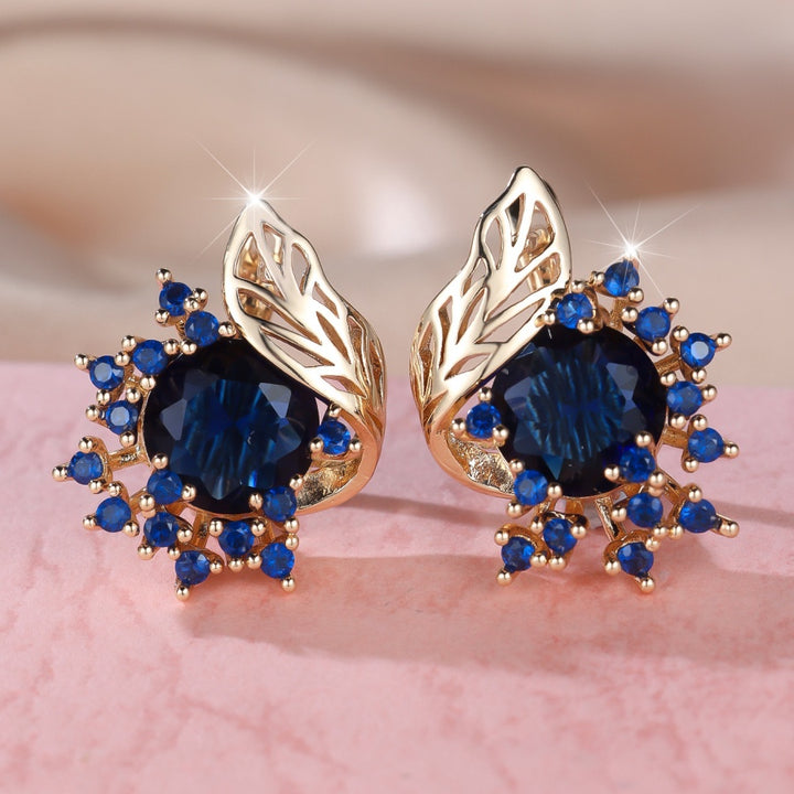Leaf Openwork Halo Gemstone Stud Earrings (5 Colors Delicate Luxury Statement Earrings)