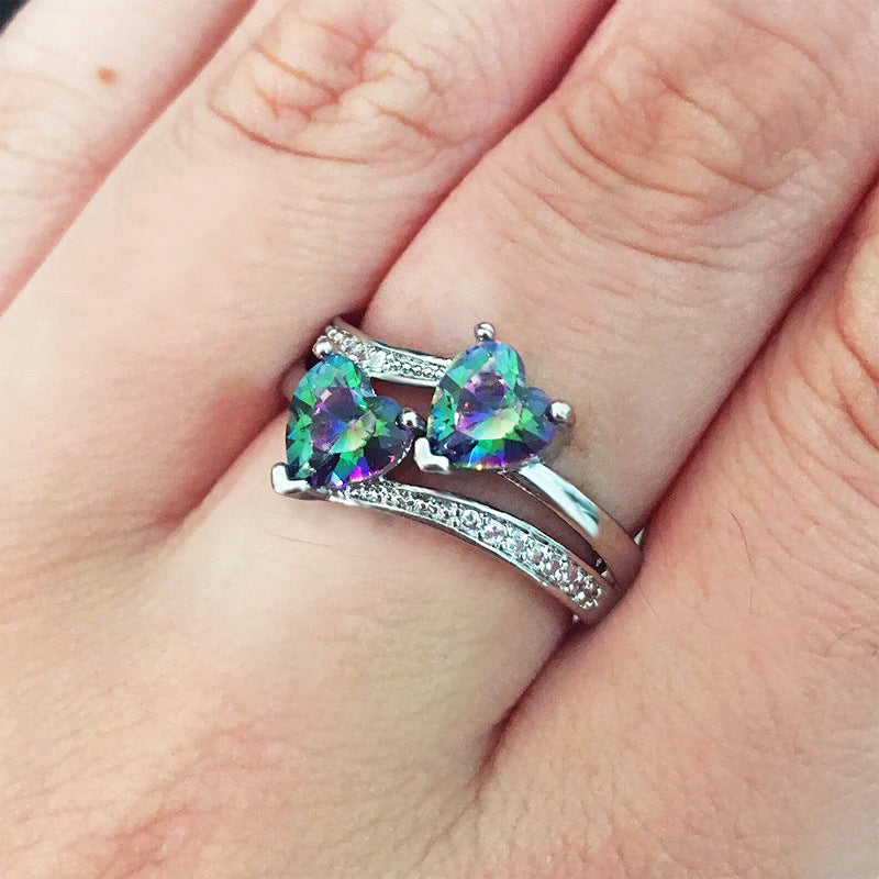 Twin‑Heart Criss‑Cross Diamond Ring For Women, Multiple‑Color Options