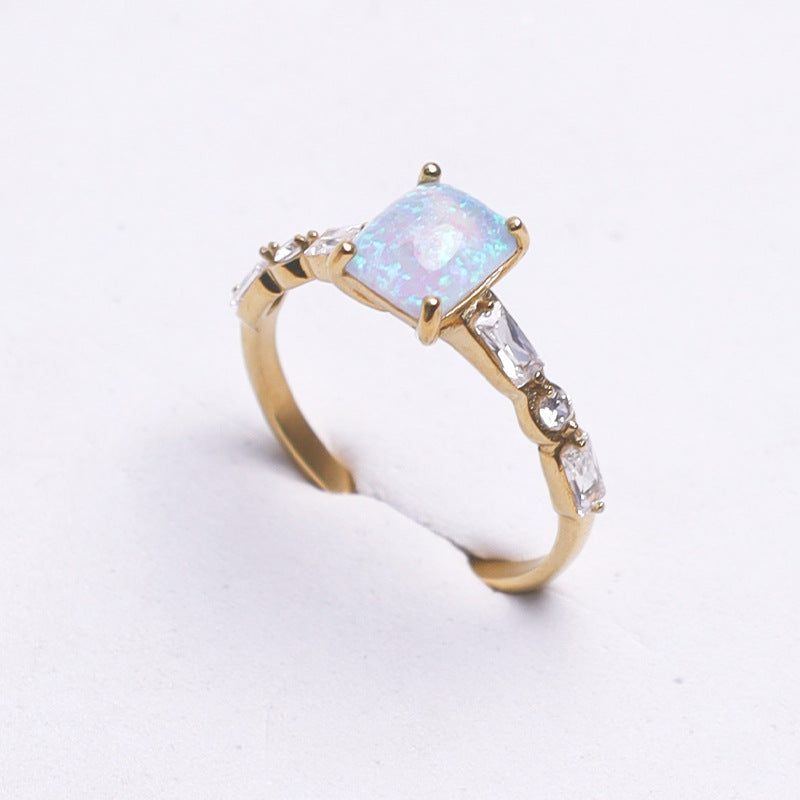 Square‑Cut Main Diamond Ring With Baguette Side Diamond, Multi‑Color Options