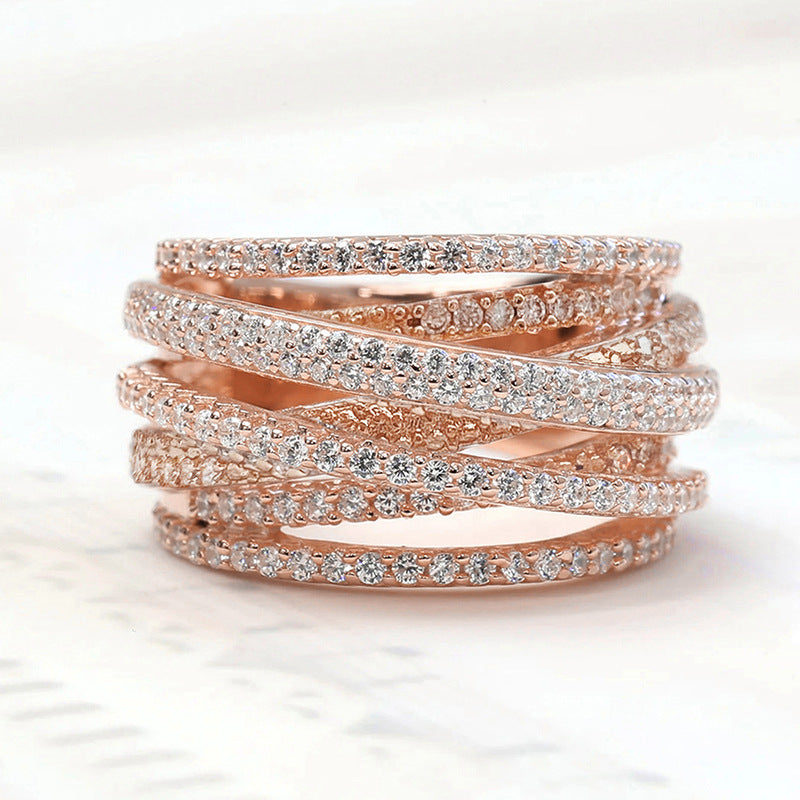 Multi-Layer Twisted Pavé Crossover Ring (3-Color Luxury Stackable Band)