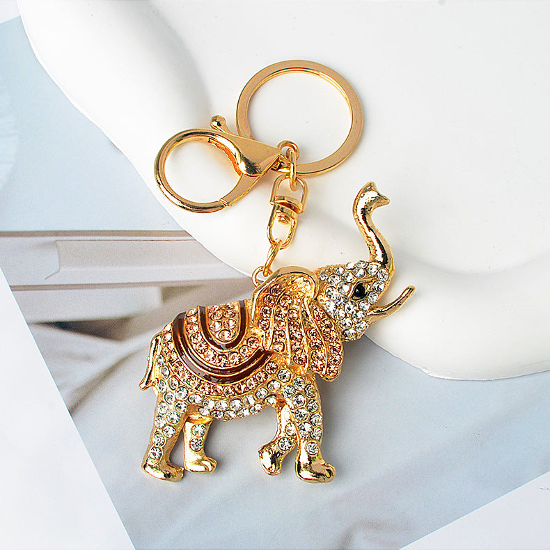 Rhinestone‑Encrusted 3D Elephant Keychain Charm, Multi‑Color Options