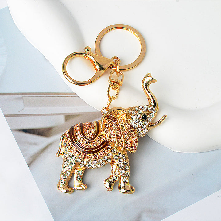 Rhinestone‑Encrusted 3D Elephant Keychain Charm, Multi‑Color Options