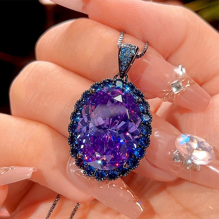 Vintage Gunmetal Plated Gemstone Necklace & Earring Set (Purple/Blue Options)