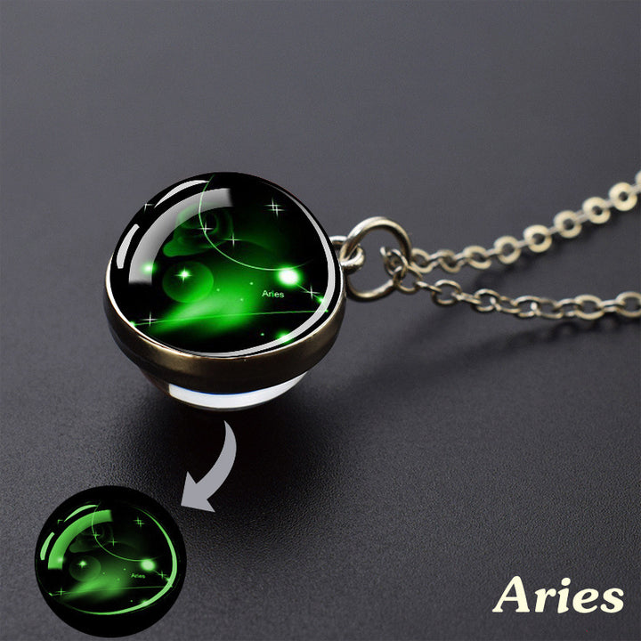 12 Constellations Double‑Sided Glass Ball Pendant Necklace