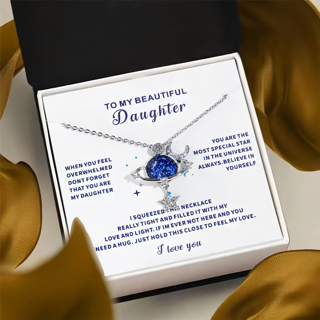 Moon Star Planet Blue Glitter Resin Necklace, Luxury Paved Diamond Starry Sky Dainty Clavicle Necklace for Women