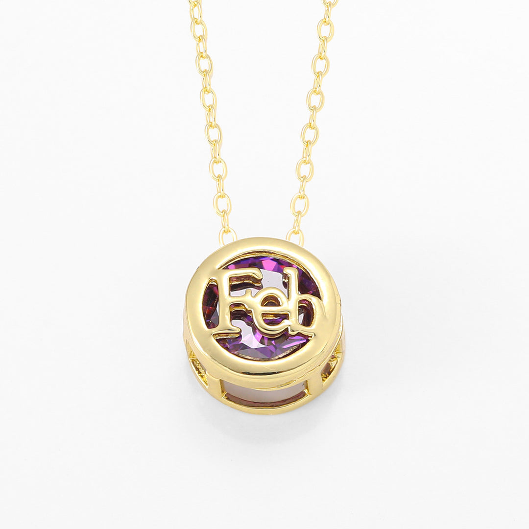 12‑Month Birthstone Round Letter Pendant Necklace, Multi‑Color Options