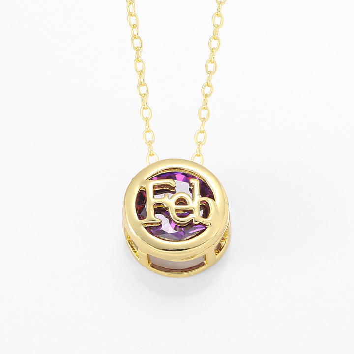 12‑Month Birthstone Round Letter Pendant Necklace, Multi‑Color Options