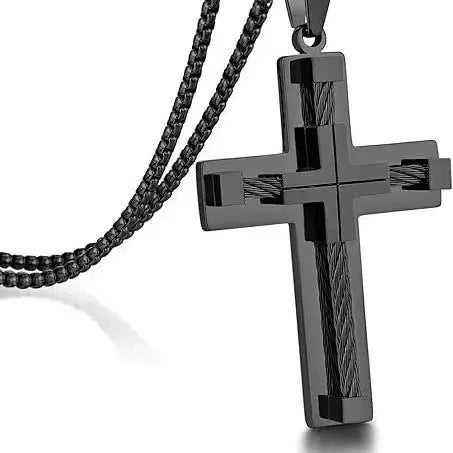 Titanium Steel Cable Cross Necklace (Industrial Minimalist · Faith Power Style)