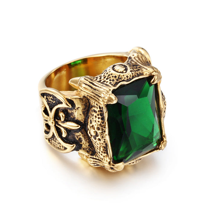 Vintage Embossed Square Stone Ring (Men's Dark Luxury Style)