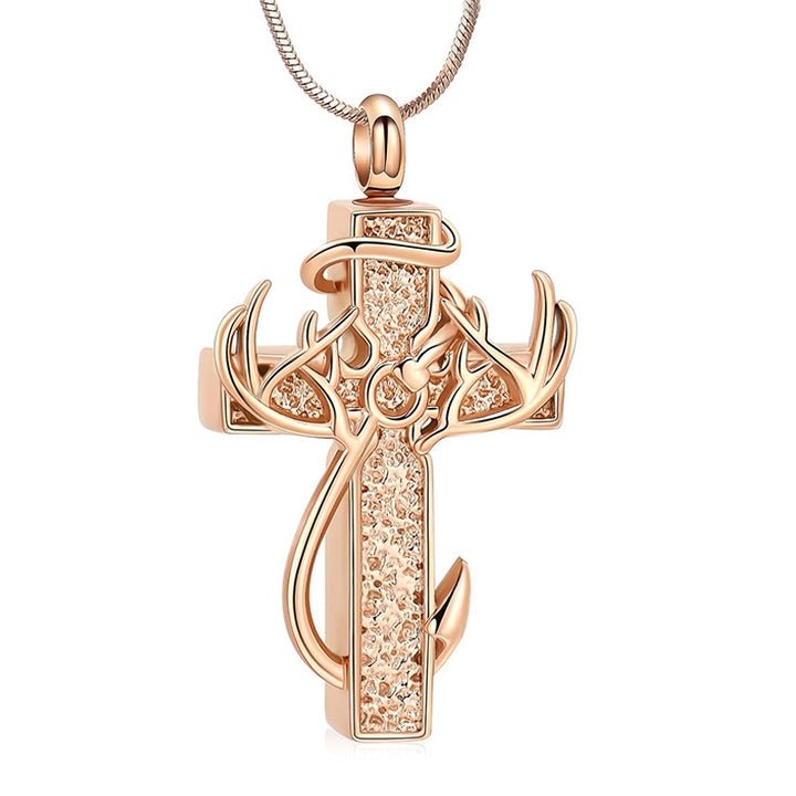 Antler Cross Memorial Pendant for Men – Pet Ashes Keepsake Necklace