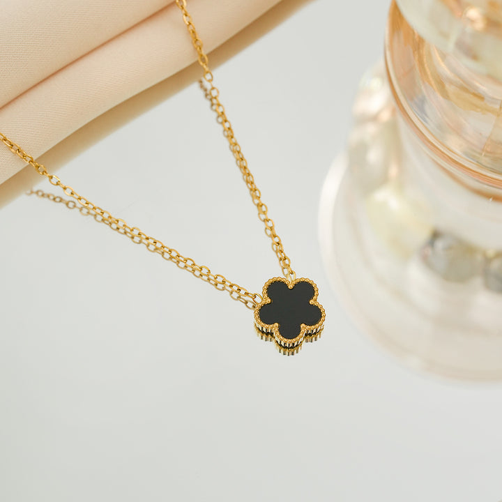Double-sided five-leaf clover necklace - Women's multi-colored mother-of-pearl and agate lucky pendant clavicle chain