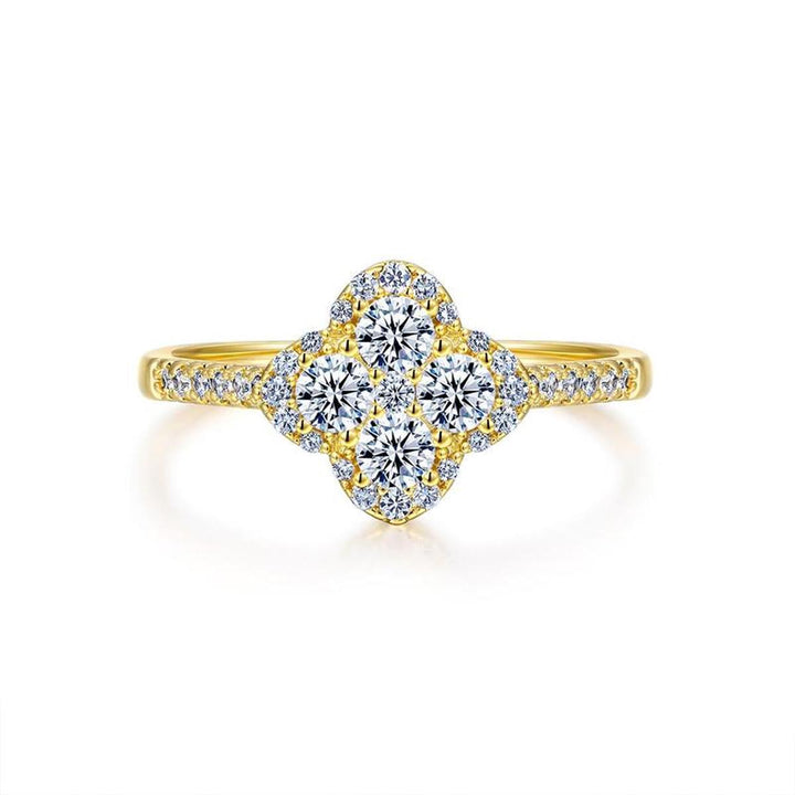 Four-Leaf Clover Pavé diamond Ring (Silver Tone Delicate Engagement Band)
