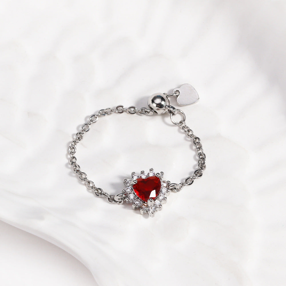 Elegant Ocean Heart Adjustable Chain Ring for Women — Vintage Chic Design