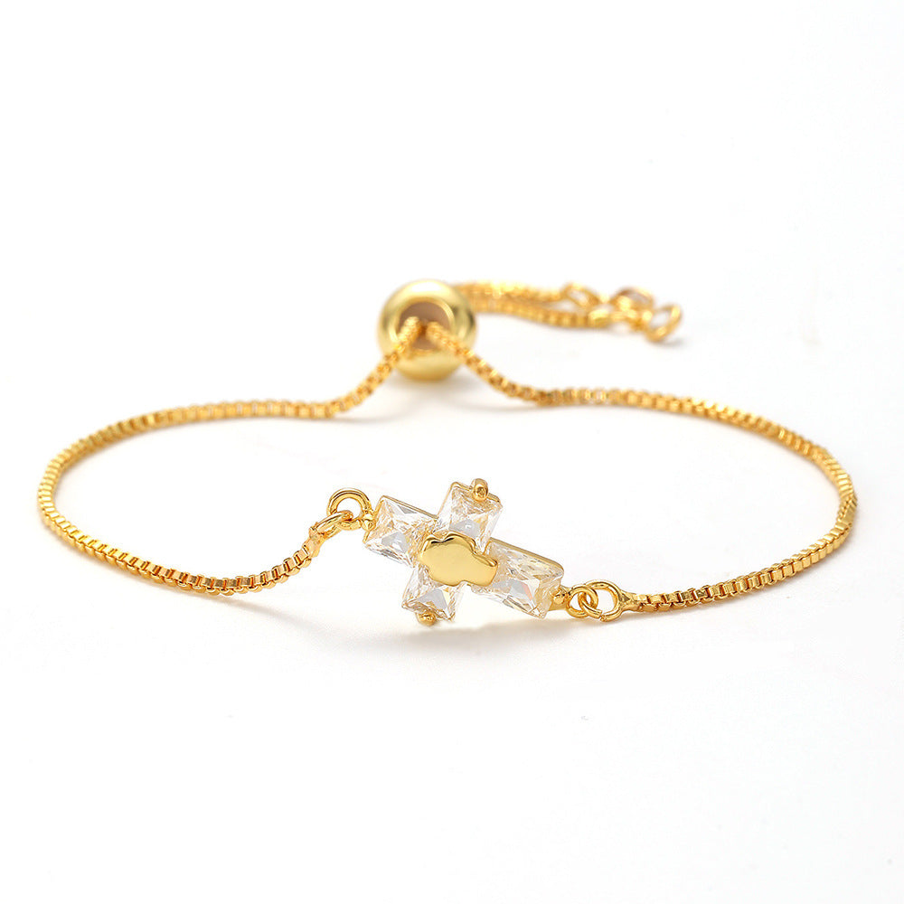 Openwork cross zircon micro-pave bracelet, waterproof and hypoallergenic jewelry for women.