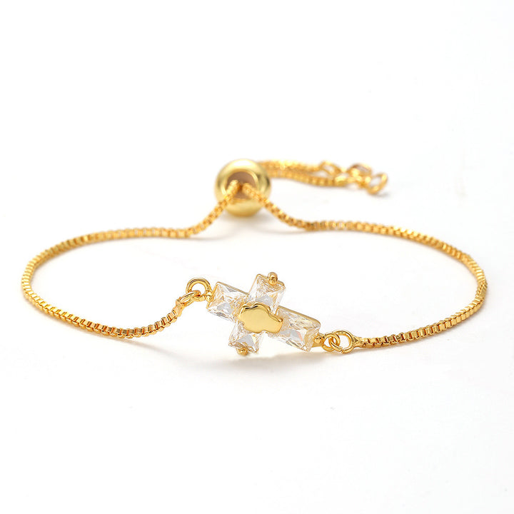 Openwork cross zircon micro-pave bracelet, waterproof and hypoallergenic jewelry for women.