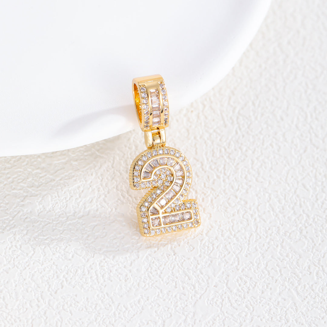 Iced-Out Number Pendant Necklace (Gold Tone Hip-Hop Style Twisted Chain)