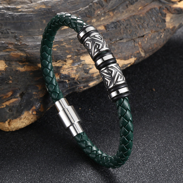 Titanium Steel & Genuine Leather Braided Bracelet · Trendsetter Essential
