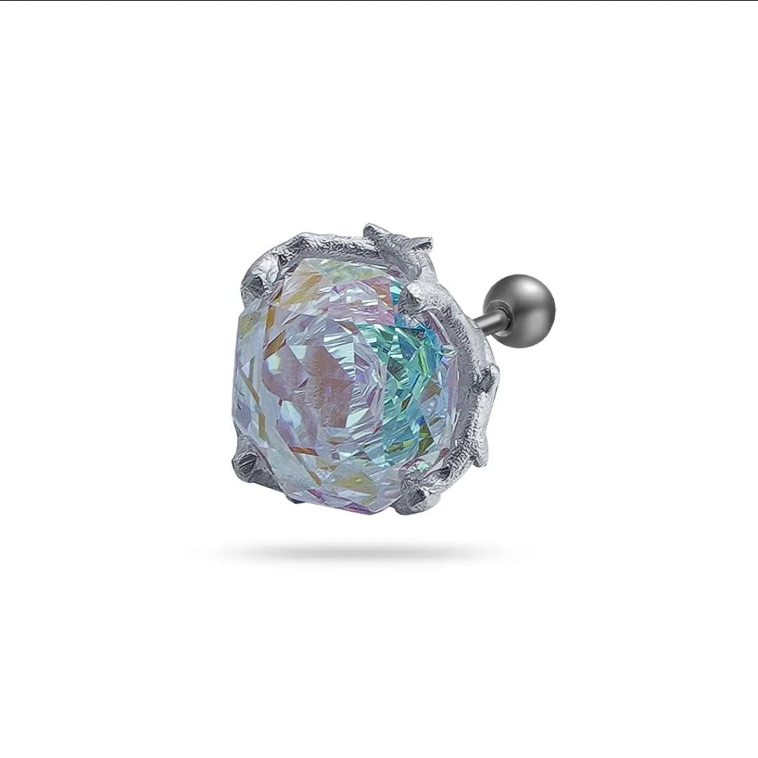 Dark Thorn Rose-Cut Single Diamond Screw-back Earring (Unisex)