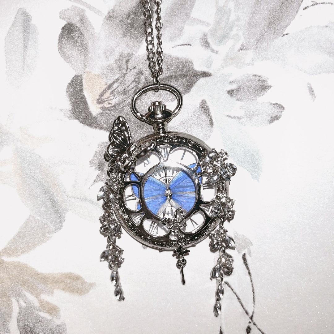 Luxury Movable Purple Willow Gray Butterfly Pocket Watch - Thanksgiving Gift for Best Friends & Couples