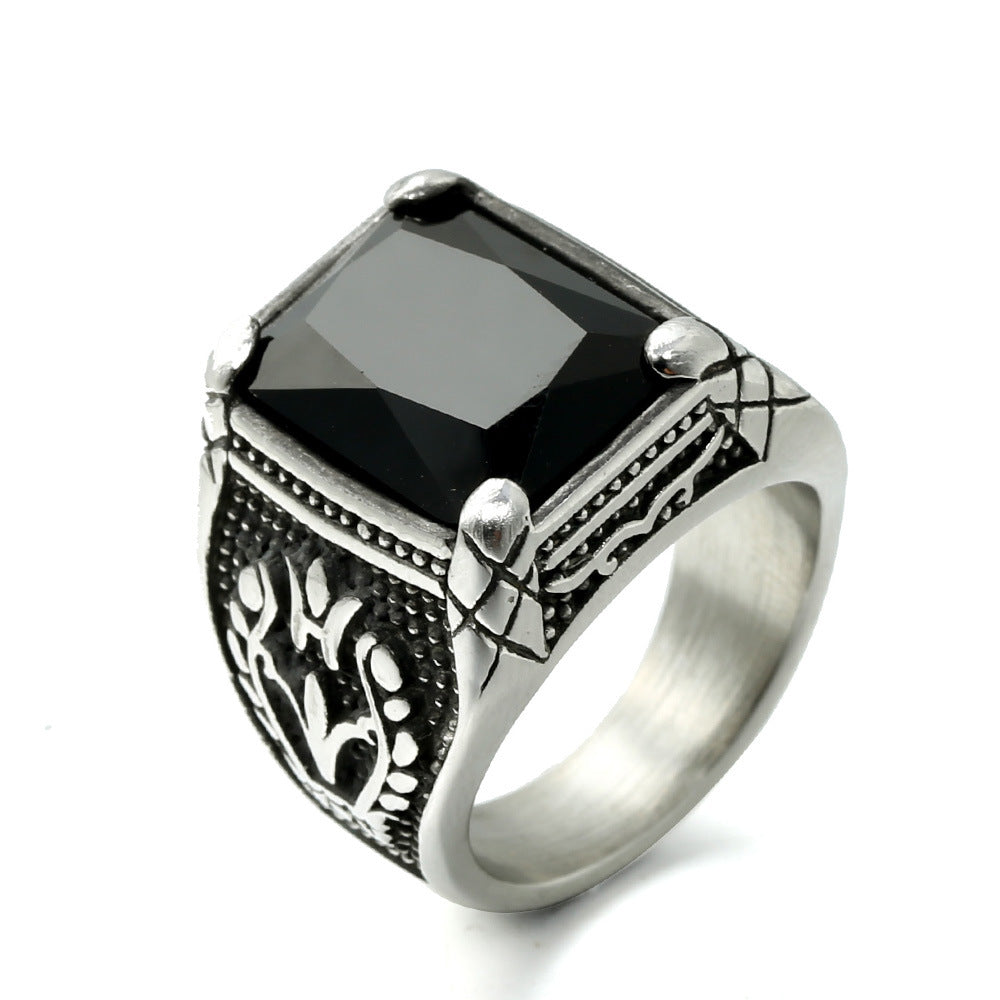 Punk Retro Gem Tulip Titanium Steel Men's Ring (Multi-Color Inlaid Style)