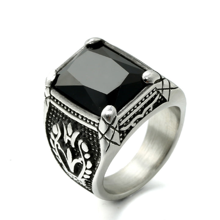 Punk Retro Gem Tulip Titanium Steel Men's Ring (Multi-Color Inlaid Style)