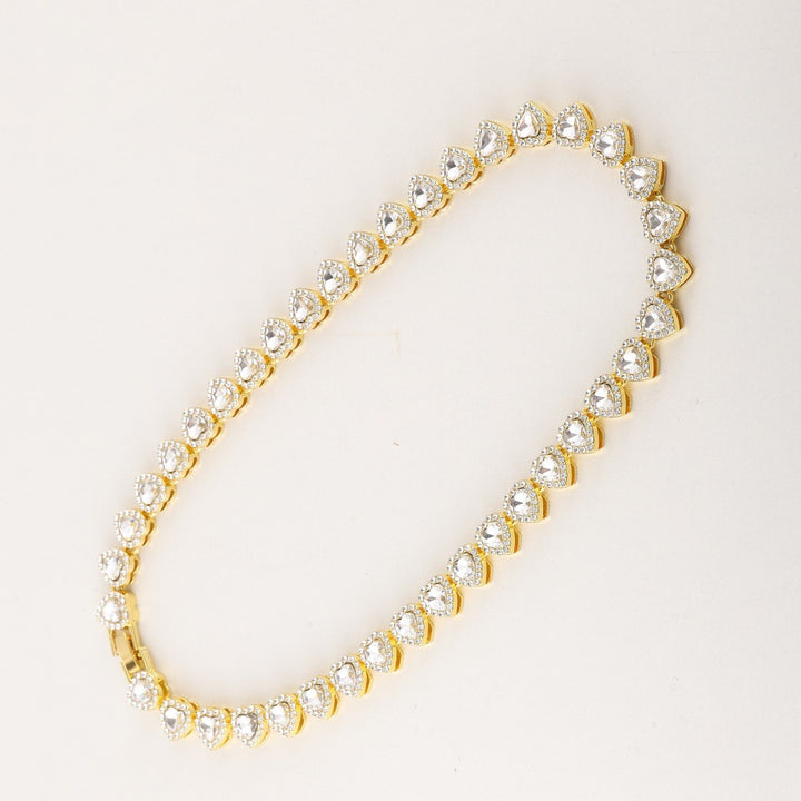 Full Paved Heart Chain Bracelet & Necklace Set, Sweet Style Dual-tone Heart Halo Diamond Matching Jewelry for Women & Couples