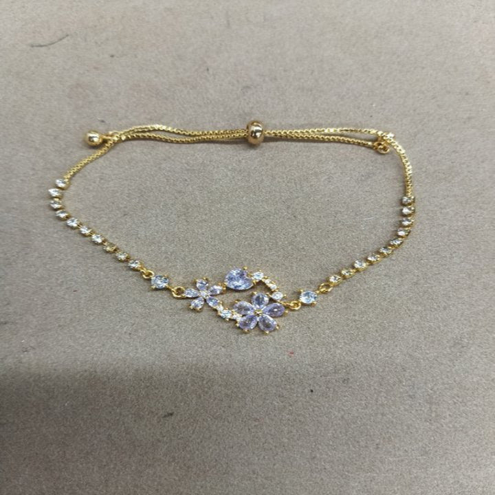 Multicolor Floral Adjustable Pull Bracelet, Multi Diamond Flower Elegant Women Jewelry