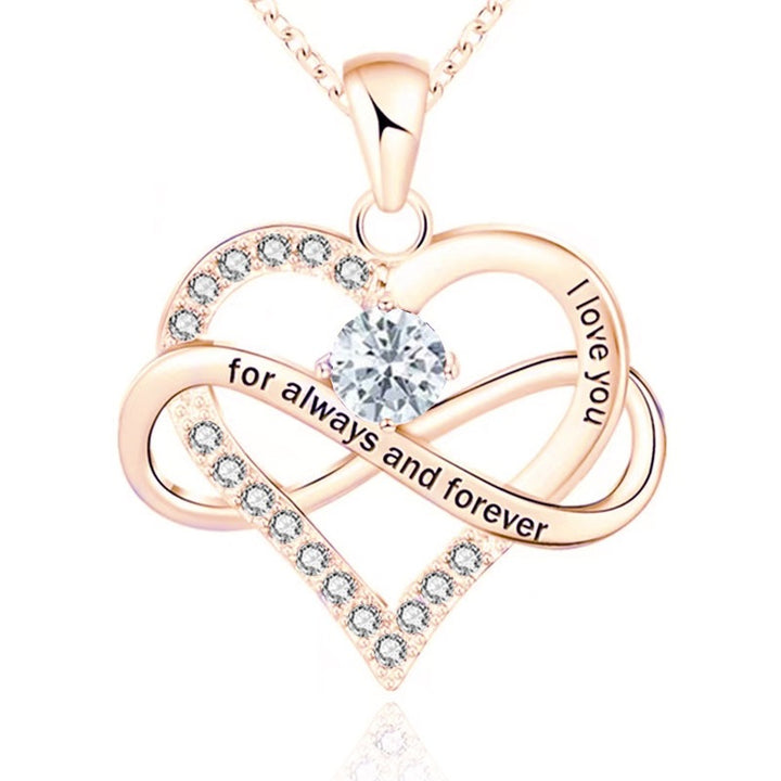 Infinity Intertwined Heart Engraved Birthstone Necklace, Eternal Love Heart Pendant Clavicle Chain with Birthstone