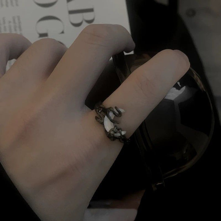 Goth Black & Silver & Moon Adjustable Couple Rings