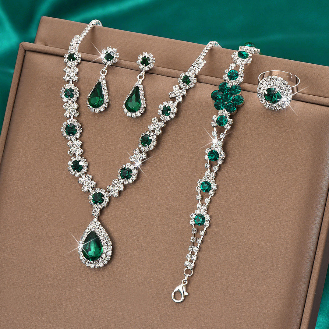 Luxury Evening Gemstone Jewelry Set (4-Piece Necklace Earrings Bracelet Ring)