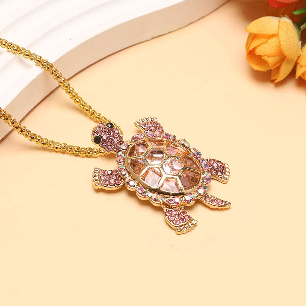 Diamond Turtle Pendant Necklace, Vintage Diamond Tortoise Animal Necklace