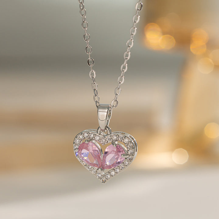 Two‑Stone Combined Heart Pendant Necklace, Multi‑Color Options