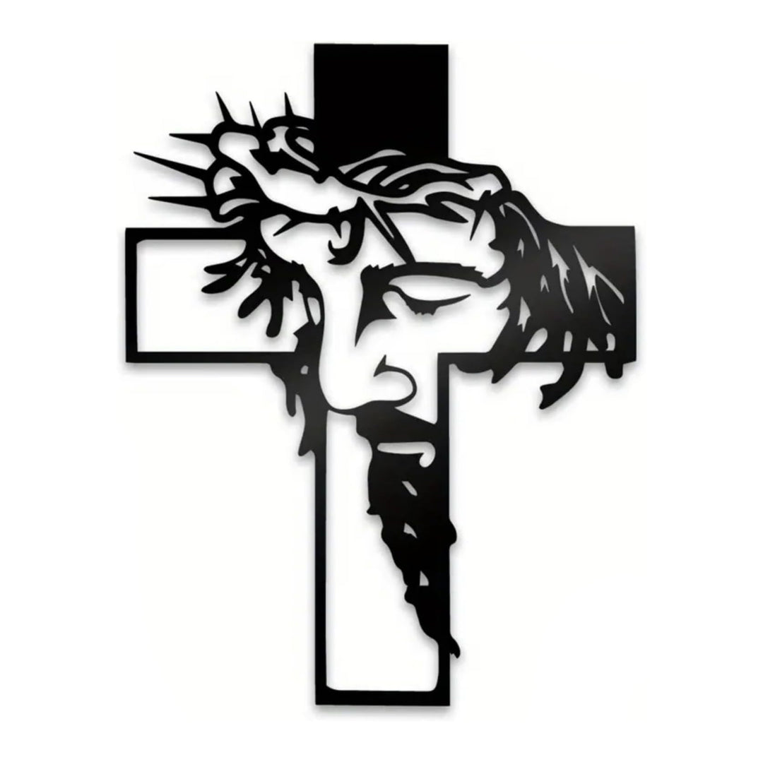 Jesus Crown of Thorns Cross Metal Wall Art (Minimalist Faith Art Style)