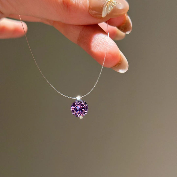 Invisible Fishline Solitaire Necklace (Minimalist Clear Choker)