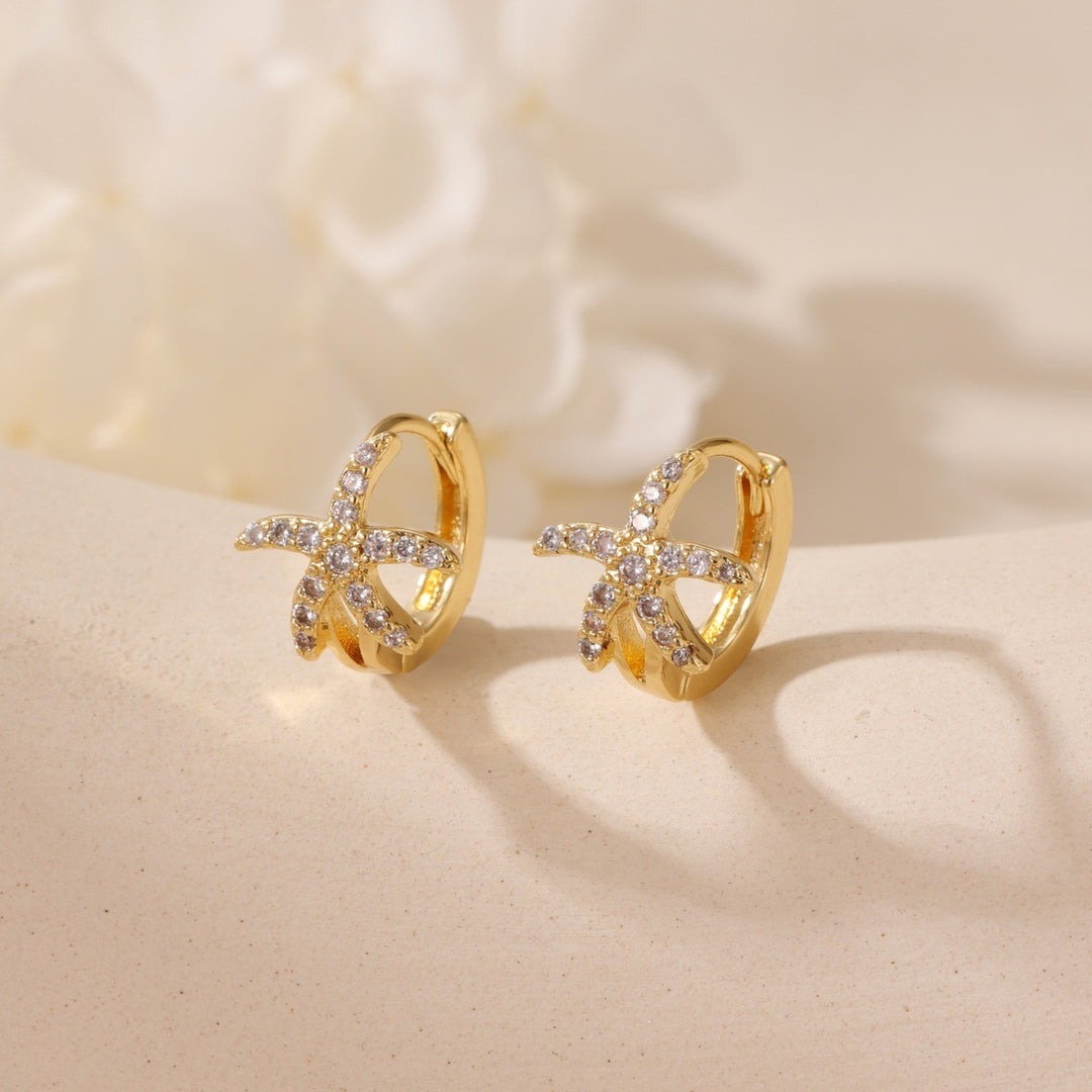 S925 Silver Ocean Series Paved Diamond Huggie Earrings