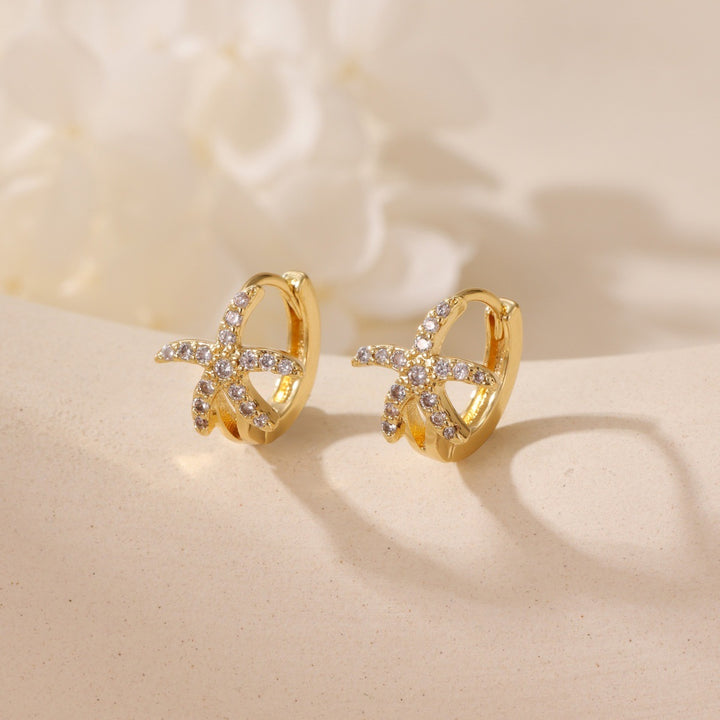 S925 Silver Ocean Series Paved Diamond Huggie Earrings