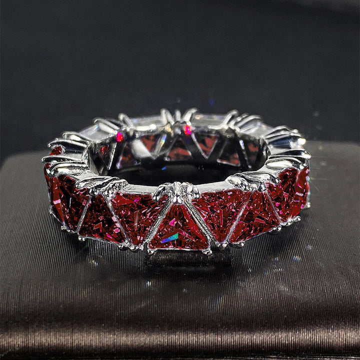 Triangle Cut Full Eternity Band Ring, Solid S925 Silver 4 Color Options Heavy Full Pave Crystal Stackable Band