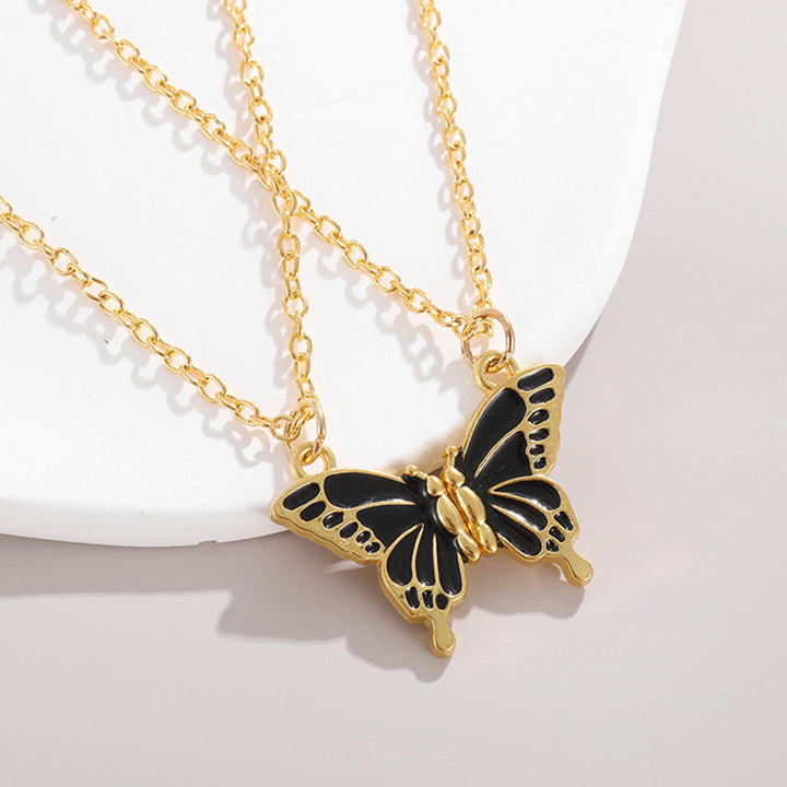 Color Enamel Butterfly Clavicle Necklace, Multi-Color Gold Border Minimal Pendant Necklace for Women