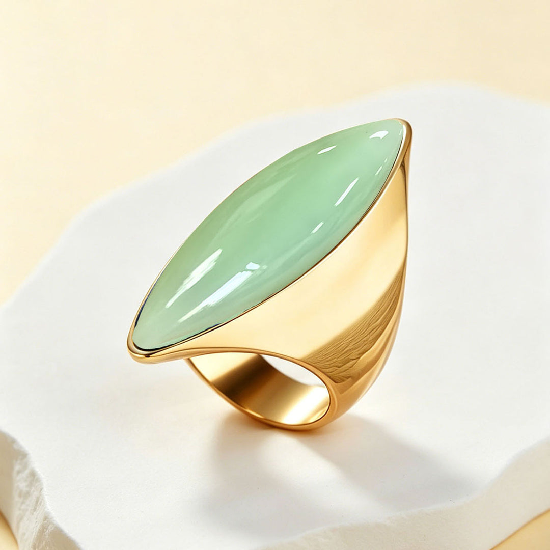 Minimalist Marquise Cabochon Gemstone Signet Ring, S925 Silver Gold Plated Multi-Color Modern Geometric Unisex Wide Band