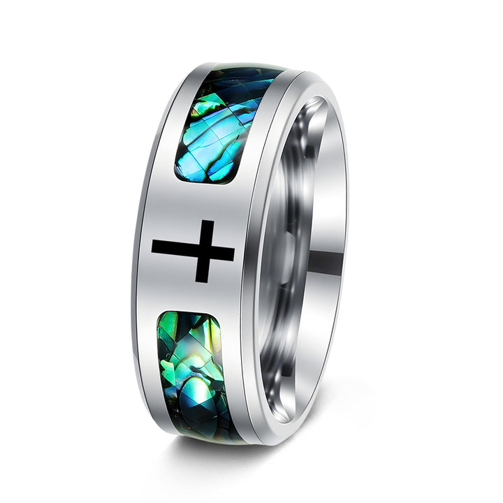 Multi‑Color Inlaid Cross Wide Band Men's Ring, Multiple Styles Available