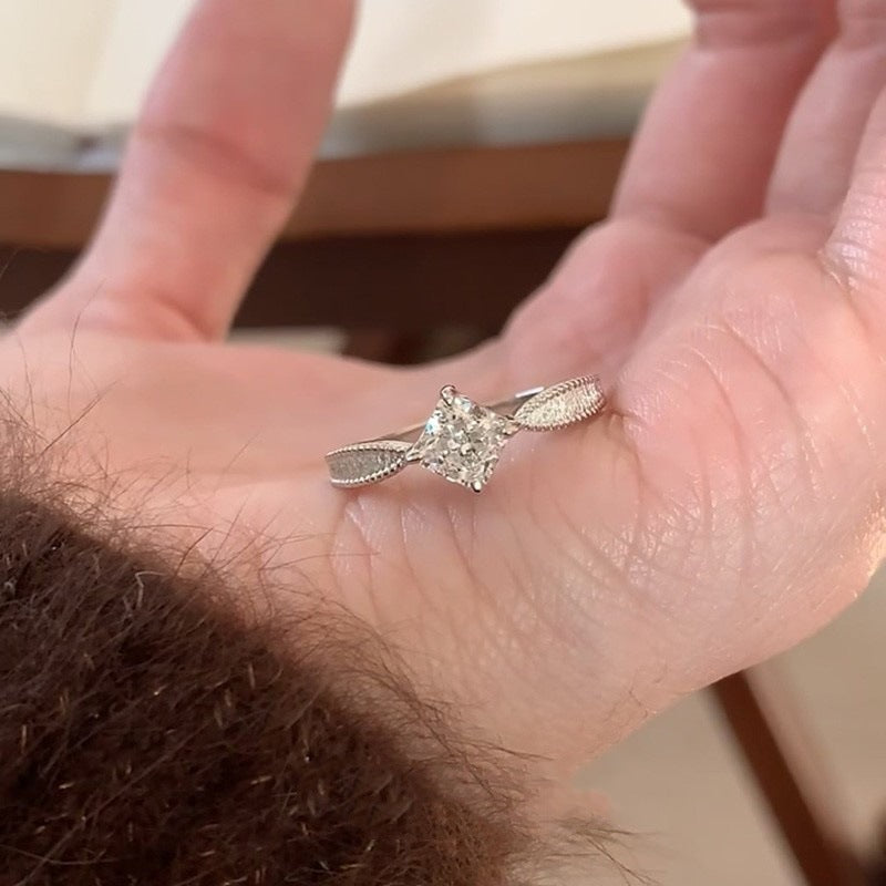 Vintage Princess Cut Wheat Ring Set, S925 Silver Brushed Star Band Two-Piece Rings, Gold & Silver Tone