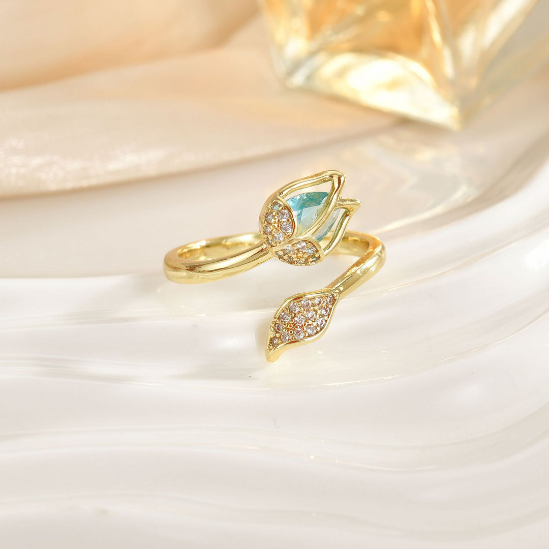 Tulip Gemstone Open Ring (Multi-Color Luxury Women's Band)