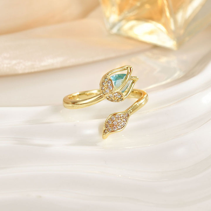 Tulip Gemstone Open Ring (Multi-Color Luxury Women's Band)