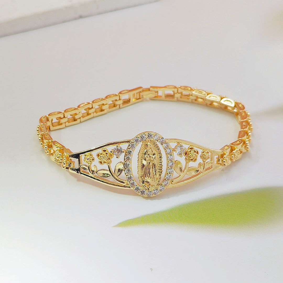 Virgin Mary Embossed Multi‑Style Openwork Gold‑Tone Bracelet