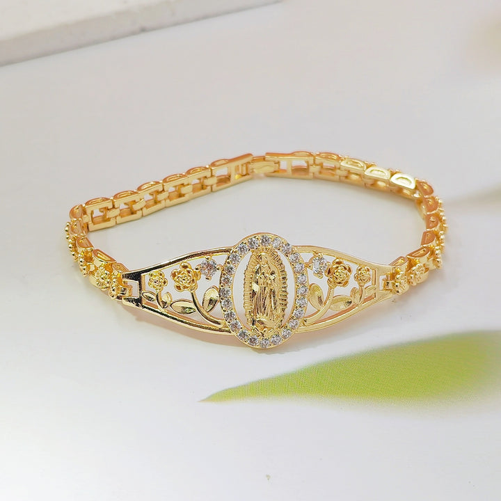 Virgin Mary Embossed Multi‑Style Openwork Gold‑Tone Bracelet