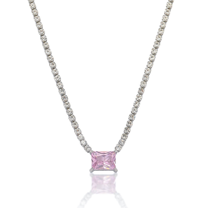 Multi-Cut Colored Diamond Tennis Necklace, Luxury Full Pave Clavicle Chain (6 Styles)