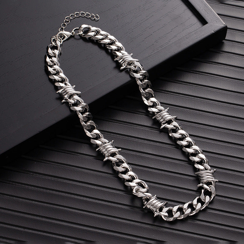 Titanium Steel Barbed Wire Cuban Link Set (Dark Hardcore Punk Style)