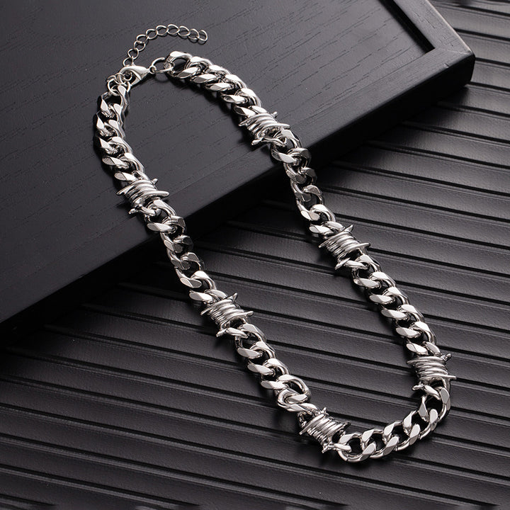 Titanium Steel Barbed Wire Cuban Link Set (Dark Hardcore Punk Style)