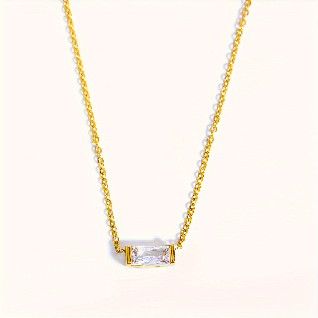 Mini Baguette-Cut Gemstone Pendant Necklace (Multi-Color Dainty Delicate Choker)