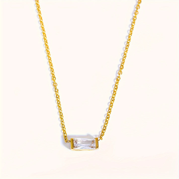 Mini Baguette-Cut Gemstone Pendant Necklace (Multi-Color Dainty Delicate Choker)